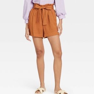 High waist paper bag tie shorts